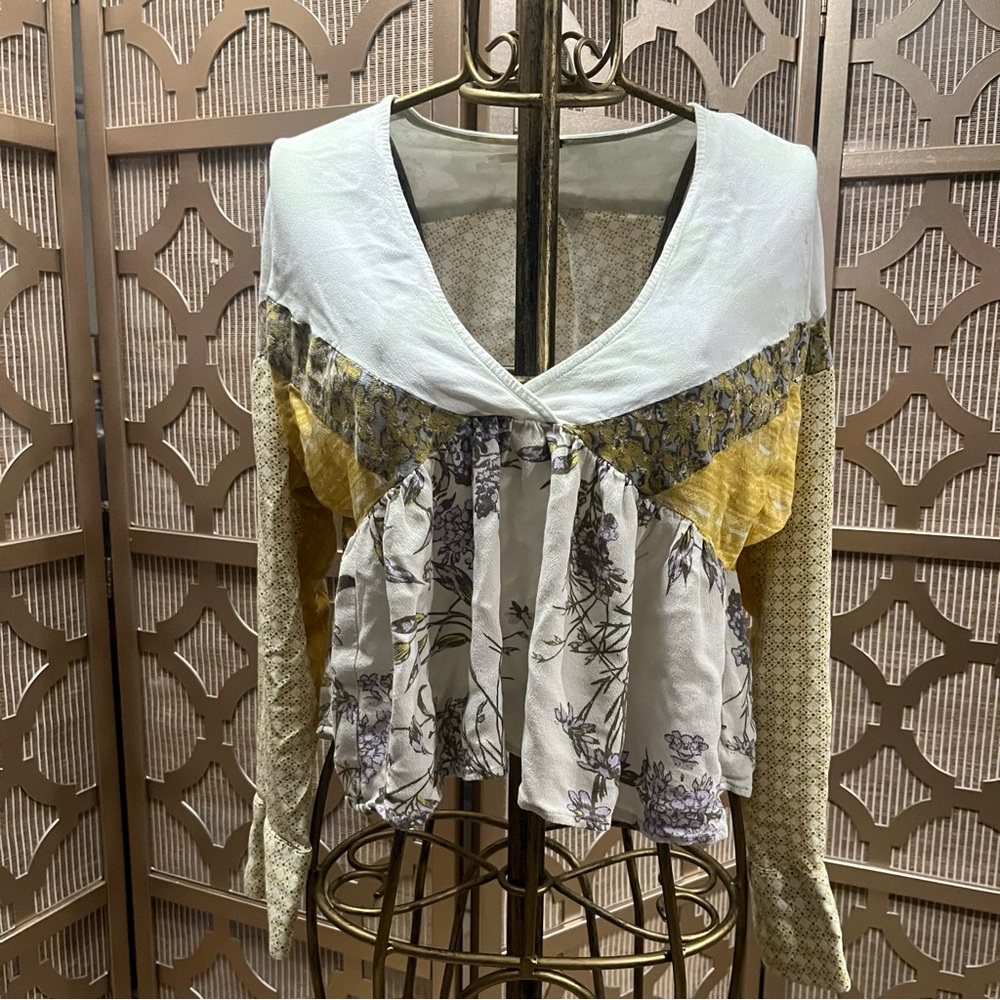 Floral Patchwork V-Neck Women's Top